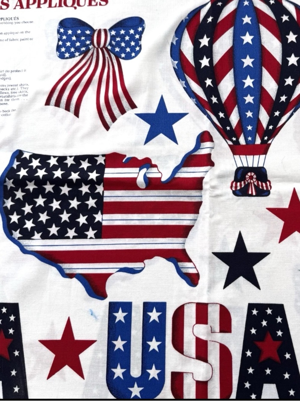 VTG Stars and Stripes Appliqué VIP Cranston Print Works Patriotic Fabric Panel